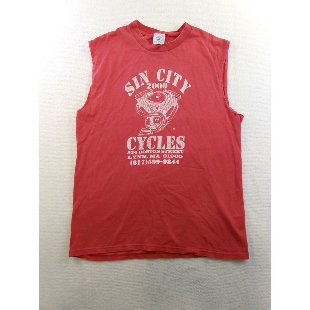 Delta Sin City Cycles Tank Top Mens M Red Fair Sleeveless Biker Graphic Tee
